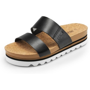 image:imageDREAM PAIRS Womens Platform Wedge Sandals with Arch Support Comfortable Beach Slipon Flat Sandals Casual 2Strap Cork Cushion Slides for WomenBlack