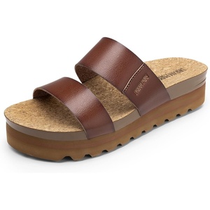 image:imageDREAM PAIRS Womens Platform Wedge Sandals with Arch Support Comfortable Beach Slipon Flat Sandals Casual 2Strap Cork Cushion Slides for WomenBrownpu