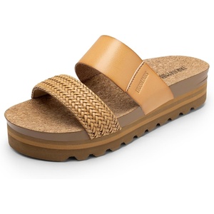 image:imageDREAM PAIRS Womens Platform Wedge Sandals with Arch Support Comfortable Beach Slipon Flat Sandals Casual 2Strap Cork Cushion Slides for WomenNaturalpu