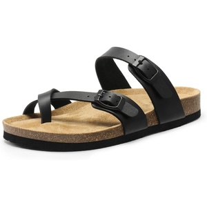 image:imageDREAM PAIRS Womens Thong Slide Sandals with Cork Footbed Open Toe Adjustable Slip On Slippers Comfort Flat Sandals for SummerBlack
