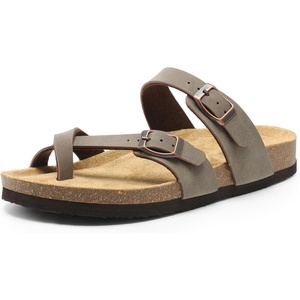 image:imageDREAM PAIRS Womens Thong Slide Sandals with Cork Footbed Open Toe Adjustable Slip On Slippers Comfort Flat Sandals for SummerBrown