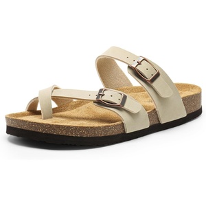 image:imageDREAM PAIRS Womens Thong Slide Sandals with Cork Footbed Open Toe Adjustable Slip On Slippers Comfort Flat Sandals for SummerNatural