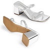 image:imageDREAM PAIRS Sandal Heels for Women Low Square Open Toe Block Chunky Heels Slip On Slides Mules for Party Homecoming DailyShiny Silver