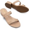 image:imageDREAM PAIRS Womens Slides Heels Slip On Low Block Sandals Two Strap Open Round Toe Chunky Casual Summer Mules ShoesNudepu
