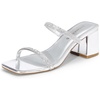 image:imageDREAM PAIRS Sandal Heels for Women Low Square Open Toe Block Chunky Heels Slip On Slides Mules for Party Homecoming DailyShiny Silver