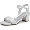 image:imageDREAM PAIRS Womens Low Heels Block Open Toe Ankle Strap Classic Short Chunky Sandals with Buckle for Daily Work Wedding PartySilverglitter