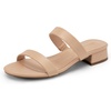 image:imageDREAM PAIRS Womens Slides Heels Slip On Low Block Sandals Two Strap Open Round Toe Chunky Casual Summer Mules ShoesNudepu