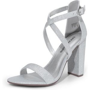 image:imageDREAM PAIRS 4 inch High Heels for Women Chunky Block Cross Strap Open Toe Dress Sandals for Wedding Bridal Evening Homecoming PromSilver