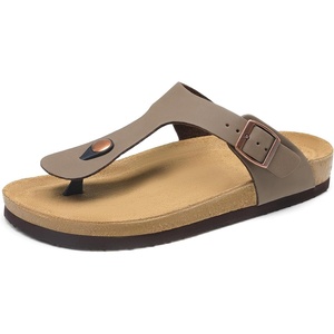 image:imageDREAM PAIRS Arch Support Thong Sandals for Women Casual Leather Flip Flops Dressy Slides with Soft Cork Footbed Adjustable Strap for Summer Beach VacationBrown