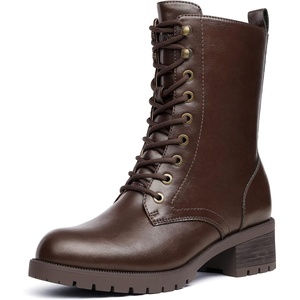 image:imageDREAM PAIRS Laceup Combat Boots Midcalf Military Winter Boot for WomenBrownPu