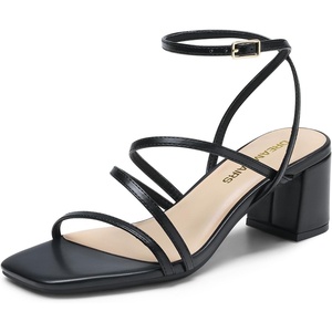 image:imageDREAM PAIRS Womens Block Heels 2 inch Strappy Square Toe Dressy Chunky Low Heeled Sandals for Party Wedding EveningBlackpu