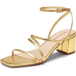 image:imageDREAM PAIRS Womens Block Heels 2 inch Strappy Square Toe Dressy Chunky Low Heeled Sandals for Party Wedding EveningGoldmetallic