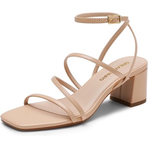 image:imageDREAM PAIRS Womens Block Heels 2 inch Strappy Square Toe Dressy Chunky Low Heeled Sandals for Party Wedding EveningNudepu