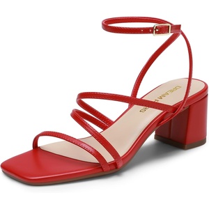 image:imageDREAM PAIRS Womens Block Heels 2 inch Strappy Square Toe Dressy Chunky Low Heeled Sandals for Party Wedding EveningRedpu