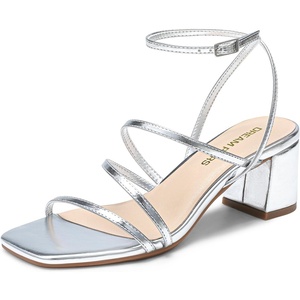 image:imageDREAM PAIRS Womens Block Heels 2 inch Strappy Square Toe Dressy Chunky Low Heeled Sandals for Party Wedding EveningSilvermetallic