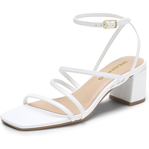 image:imageDREAM PAIRS Womens Block Heels 2 inch Strappy Square Toe Dressy Chunky Low Heeled Sandals for Party Wedding EveningWhitepu