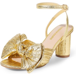 image:imageDREAM PAIRS Womens Bow Knot Heeled Sandals Low Chunky Heels Open Toe Ankle Strap Slingback Dress Shoes for Wedding Bridal PartyGold