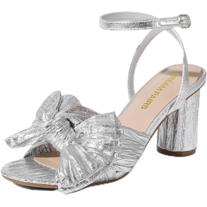 image:imageDREAM PAIRS Womens Bow Knot Heeled Sandals Low Chunky Heels Open Toe Ankle Strap Slingback Dress Shoes for Wedding Bridal PartySilver
