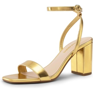 image:imageDREAM PAIRS Womens Chunky Heels Square Open Toe Ankle Buckle Strappy Block Heeled Sandals for Party Wedding DailyGoldmetallic