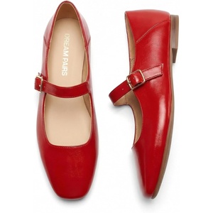 image:imageDREAM PAIRS Womens Flats Square Toe Mary Jane Flats Comfortable Casual Dress Shoes Ballet Flats with Buckle Strap Casual Work Office Mary Jane ShoesRed