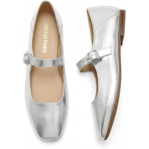 image:imageDREAM PAIRS Womens Flats Square Toe Mary Jane Flats Comfortable Casual Dress Shoes Ballet Flats with Buckle Strap Casual Work Office Mary Jane ShoesSilver