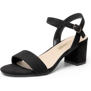 image:imageDREAM PAIRS Womens Low Heels Block Open Toe Ankle Strap Classic Short Chunky Sandals with Buckle for Daily Work Wedding PartyBlacksuede