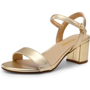 image:imageDREAM PAIRS Womens Low Heels Block Open Toe Ankle Strap Classic Short Chunky Sandals with Buckle for Daily Work Wedding PartyGoldmetallic