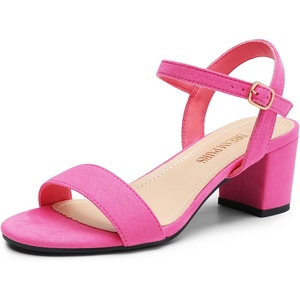 image:imageDREAM PAIRS Womens Low Heels Block Open Toe Ankle Strap Classic Short Chunky Sandals with Buckle for Daily Work Wedding PartyHot Pinksuede
