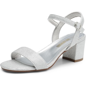 image:imageDREAM PAIRS Womens Low Heels Block Open Toe Ankle Strap Classic Short Chunky Sandals with Buckle for Daily Work Wedding PartySilverglitter