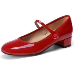 image:imageDREAM PAIRS Womens Mary Jane Chunky Low Heels Comfortable Slip on Dress Shoes for Women Closed Round Toe Casual Cute Work Pumps Flats ShoesRed