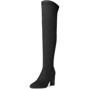 image:imageDREAM PAIRS Womens Over The Knee Stretch Thigh High Boots Chunky High Heels Pointed Toe Long Fall BootsBlacksuede