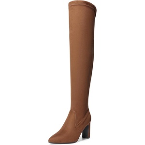 image:imageDREAM PAIRS Womens Over The Knee Stretch Thigh High Boots Chunky High Heels Pointed Toe Long Fall BootsBrownsuede