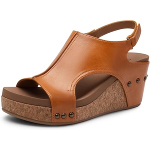 image:imageDREAM PAIRS Womens Platform Wedge Sandals Comfortable PeepToe Cork Casual amp Dressy Summer Lightweight Shoes For All Day WearTan