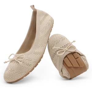 image:imageDREAM PAIRS Womens Round Toe Foldable Portable Knit Ballet Flats Comfortable Dressy Flats for Work Office Dress Shoes Business CasualNude