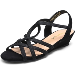 image:imageDREAM PAIRS Womens Strappy Wrapped Dressy Wedge Sandals Comfortable Low Heel Casual Summer ShoesBlack