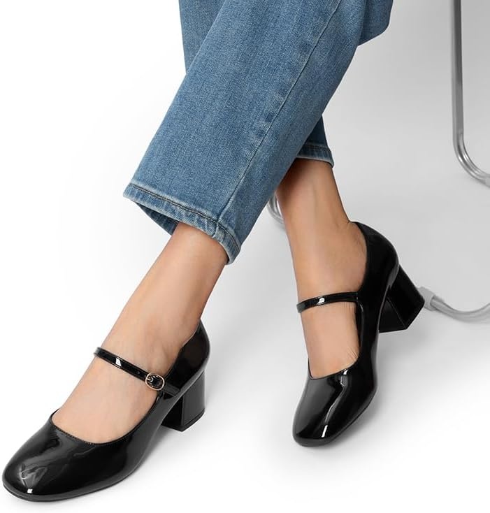 image:imageDREAM PAIRS Womens Mary Jane Shoes Chunky Block Short Heels 217 Closed Round Toe Vintage Wedding Shoes Comfort Dress Pump Shoes for Daily LifeBlack
