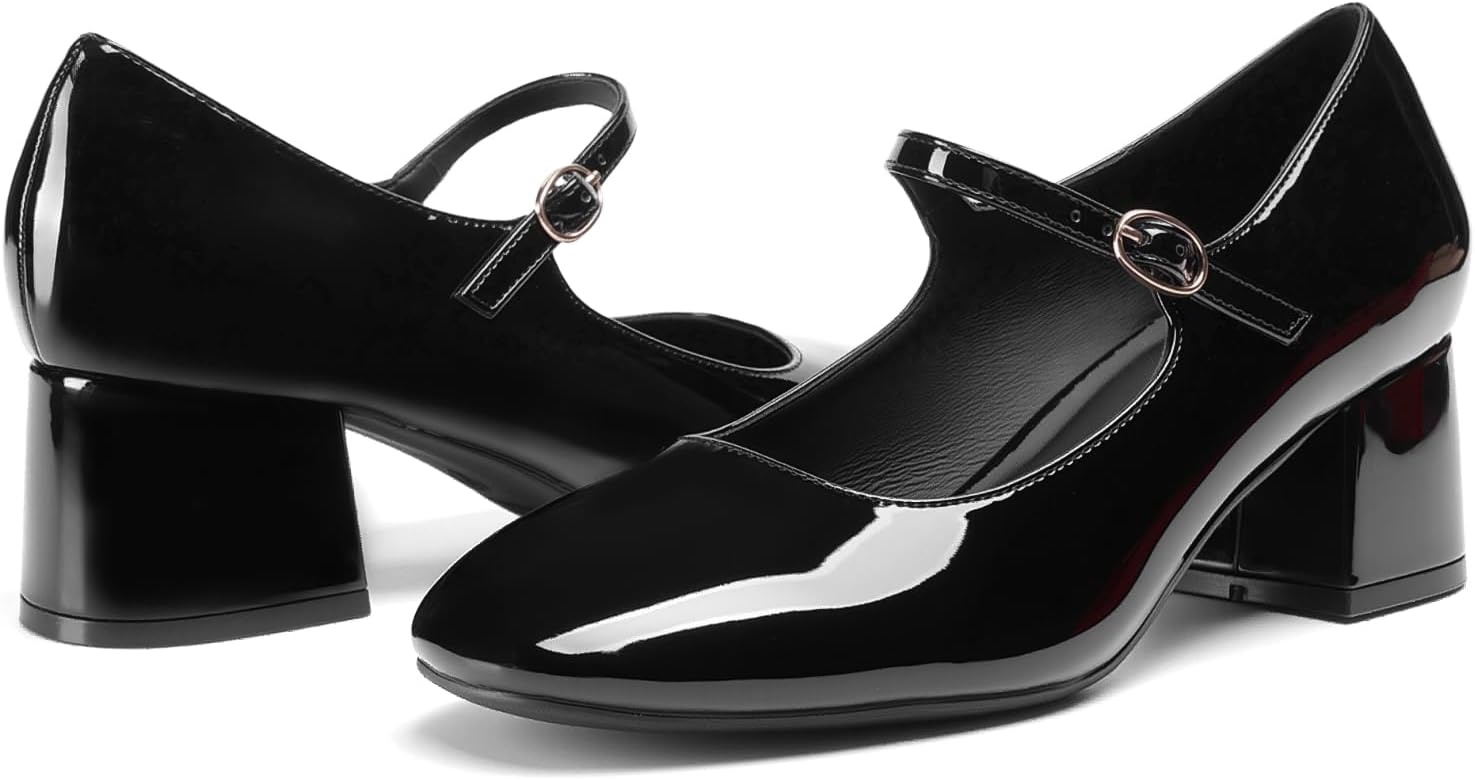 image:imageDREAM PAIRS Womens Mary Jane Shoes Chunky Block Short Heels 217 Closed Round Toe Vintage Wedding Shoes Comfort Dress Pump Shoes for Daily LifeBlack