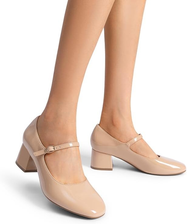 image:imageDREAM PAIRS Womens Mary Jane Shoes Chunky Block Short Heels 217 Closed Round Toe Vintage Wedding Shoes Comfort Dress Pump Shoes for Daily LifeNude