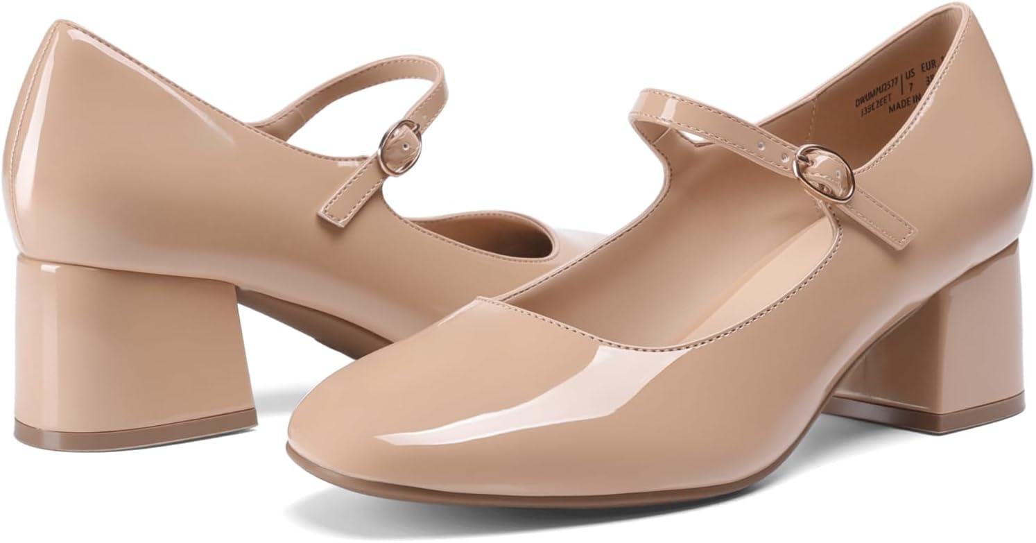 image:imageDREAM PAIRS Womens Mary Jane Shoes Chunky Block Short Heels 217 Closed Round Toe Vintage Wedding Shoes Comfort Dress Pump Shoes for Daily LifeNude