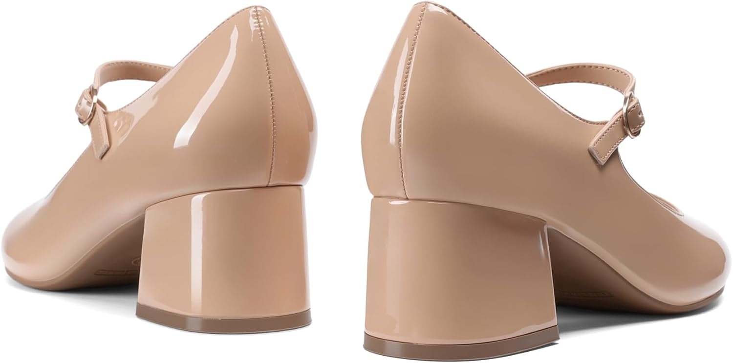 image:imageDREAM PAIRS Womens Mary Jane Shoes Chunky Block Short Heels 217 Closed Round Toe Vintage Wedding Shoes Comfort Dress Pump Shoes for Daily LifeNude