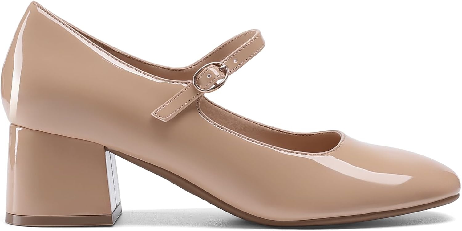 image:imageDREAM PAIRS Womens Mary Jane Shoes Chunky Block Short Heels 217 Closed Round Toe Vintage Wedding Shoes Comfort Dress Pump Shoes for Daily LifeNude