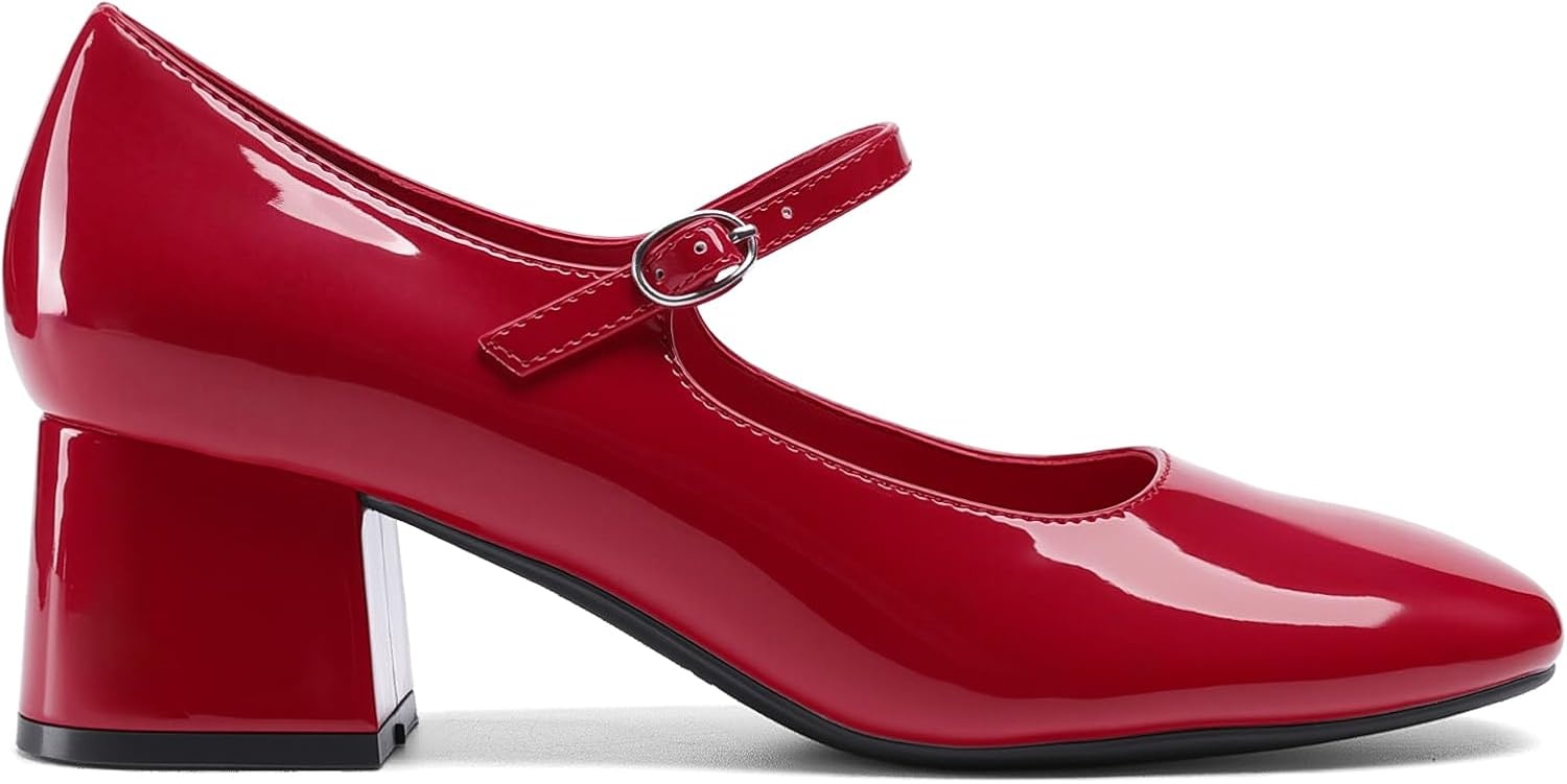 image:imageDREAM PAIRS Womens Mary Jane Shoes Chunky Block Short Heels 217 Closed Round Toe Vintage Wedding Shoes Comfort Dress Pump Shoes for Daily LifeRed
