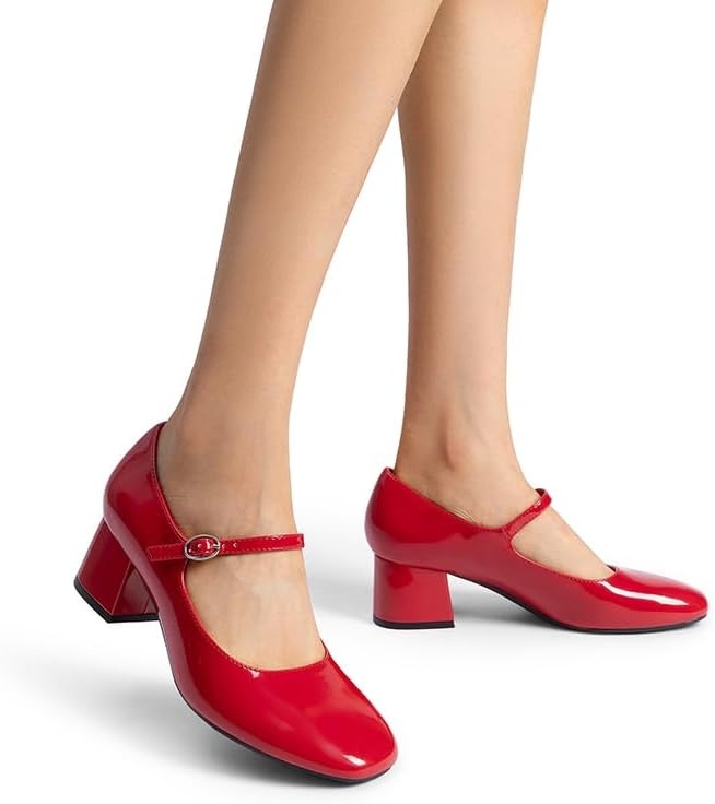 image:imageDREAM PAIRS Womens Mary Jane Shoes Chunky Block Short Heels 217 Closed Round Toe Vintage Wedding Shoes Comfort Dress Pump Shoes for Daily LifeRed