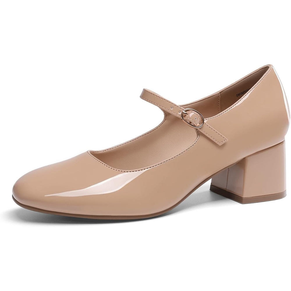 image:imageDREAM PAIRS Womens Mary Jane Shoes Chunky Block Short Heels 217 Closed Round Toe Vintage Wedding Shoes Comfort Dress Pump Shoes for Daily LifeNude