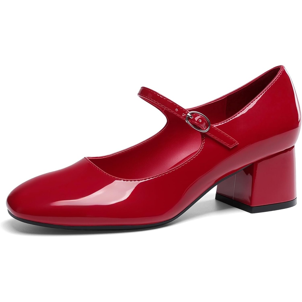 image:imageDREAM PAIRS Womens Mary Jane Shoes Chunky Block Short Heels 217 Closed Round Toe Vintage Wedding Shoes Comfort Dress Pump Shoes for Daily LifeRed