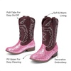image:imageDREAM PAIRS Cowgirl Cowboy Western Boots Girls Mid Calf Riding Shoes Little KidBig KidPinkglitter