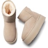 image:imageDREAM PAIRS Genuine Suede Classic Platform Boots for Women Water Resistant FuzzyClassic Ankle Winter Snow Low Boots with DIY Bows Faux Fur Lining Memory Foam AntiSlipSand