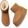 image:imageDREAM PAIRS Genuine Suede Classic Platform Boots for Women Water Resistant FuzzyClassic Ankle Winter Snow Low Boots with DIY Bows Faux Fur Lining Memory Foam AntiSlipChestnut