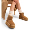 image:imageDREAM PAIRS Genuine Suede Classic Platform Boots for Women Water Resistant FuzzyClassic Ankle Winter Snow Low Boots with DIY Bows Faux Fur Lining Memory Foam AntiSlipChestnut