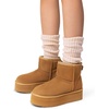 image:imageDREAM PAIRS Genuine Suede Classic Platform Boots for Women Water Resistant FuzzyClassic Ankle Winter Snow Low Boots with DIY Bows Faux Fur Lining Memory Foam AntiSlipChestnut